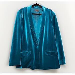 NWT International Concepts Jewel Teal Blue XXL 2X Velvet Blazer Jacket 1 Button